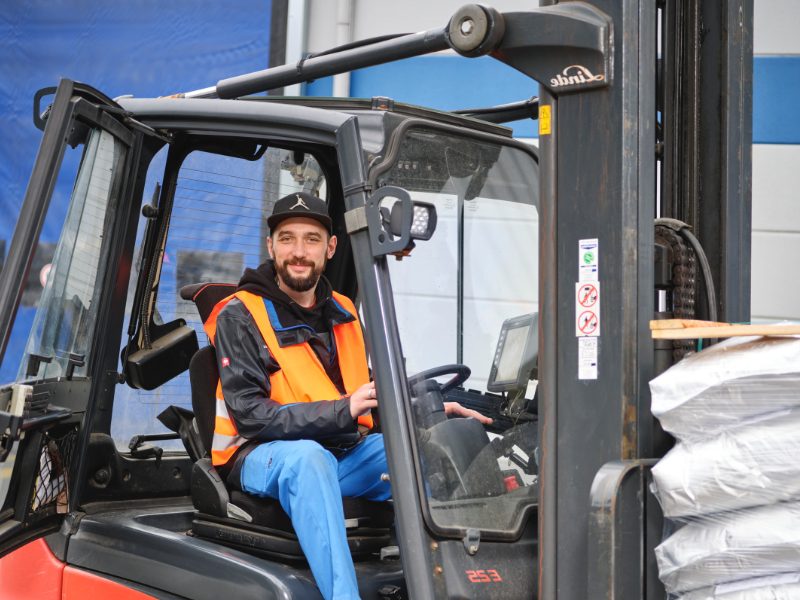 Man driving a forklift