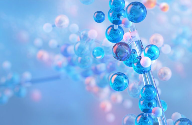 molecules on a blue background