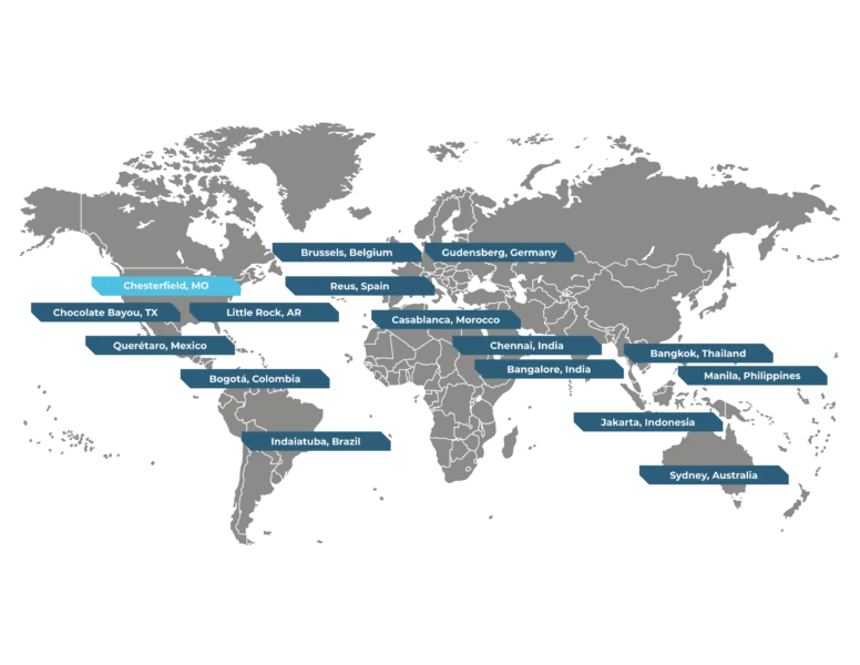 A map of Novus's locations around the world