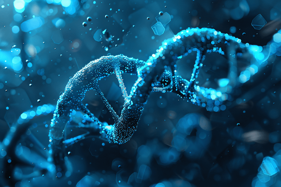 Artist interpretation of DNA gene helix structure
