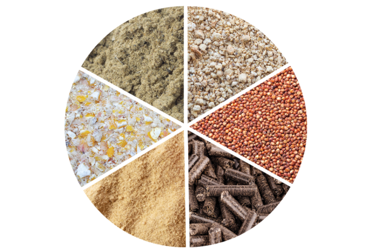6 different materials in a circle of wedges
