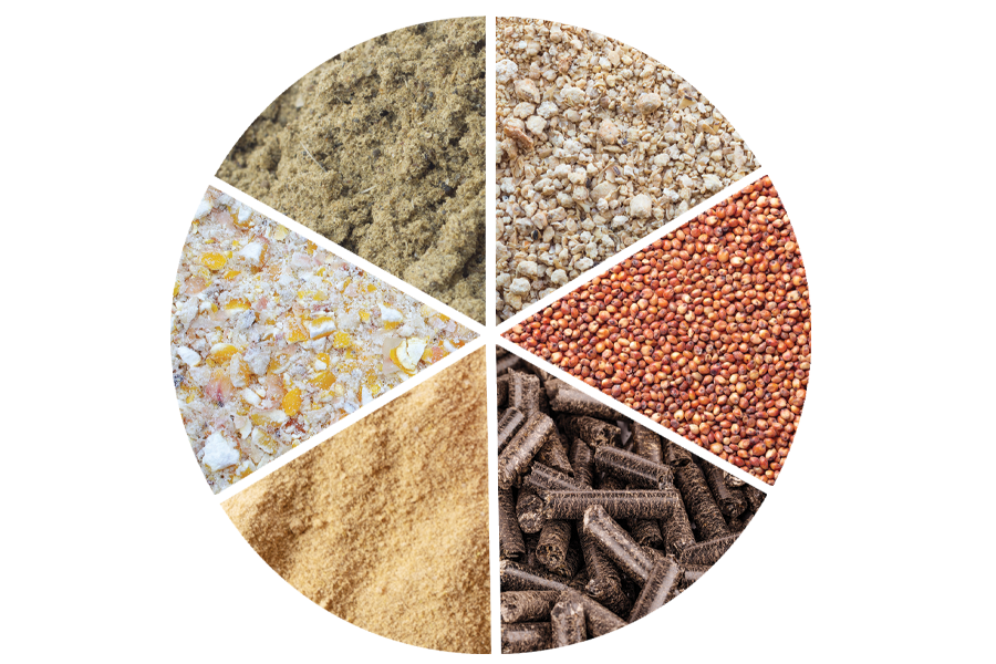 6 different materials in a circle of wedges