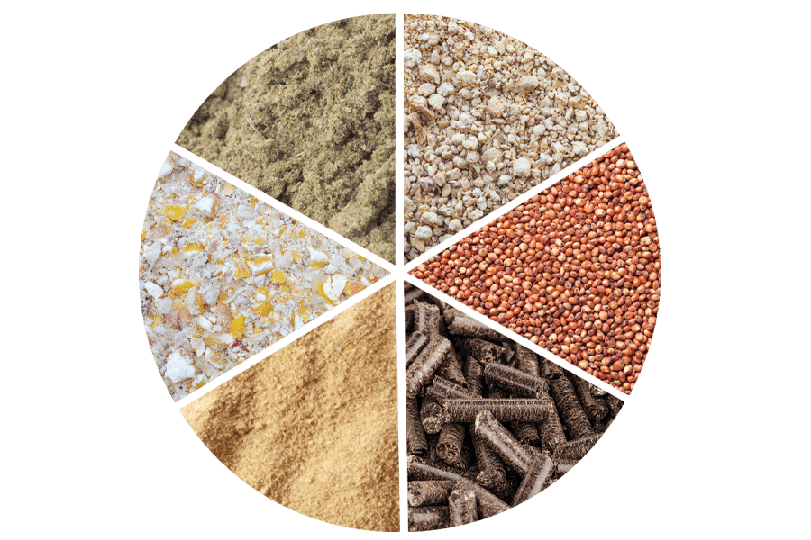 A wheel of different raw feed materials